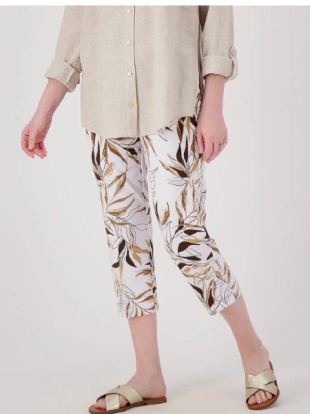 GRAVER Susan Graver Regular LK Fusion Ava Slim Crop Pants-White/Taupe-XL A600417